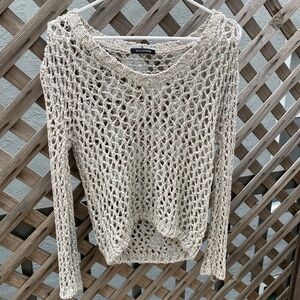 Solution | Tan/Gray Crochet Knit Women's Cream Sweater